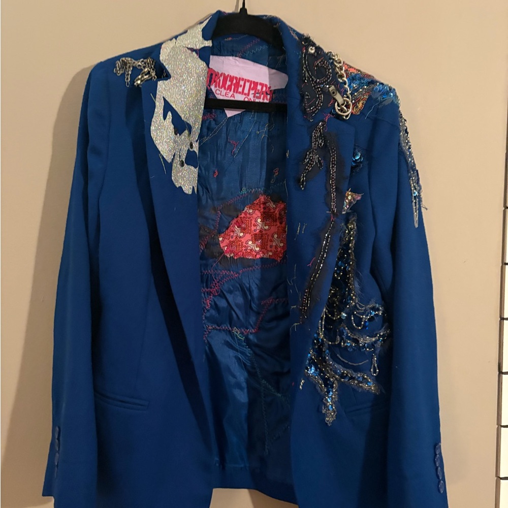 Elegant Blue Embellished Women's Blazer